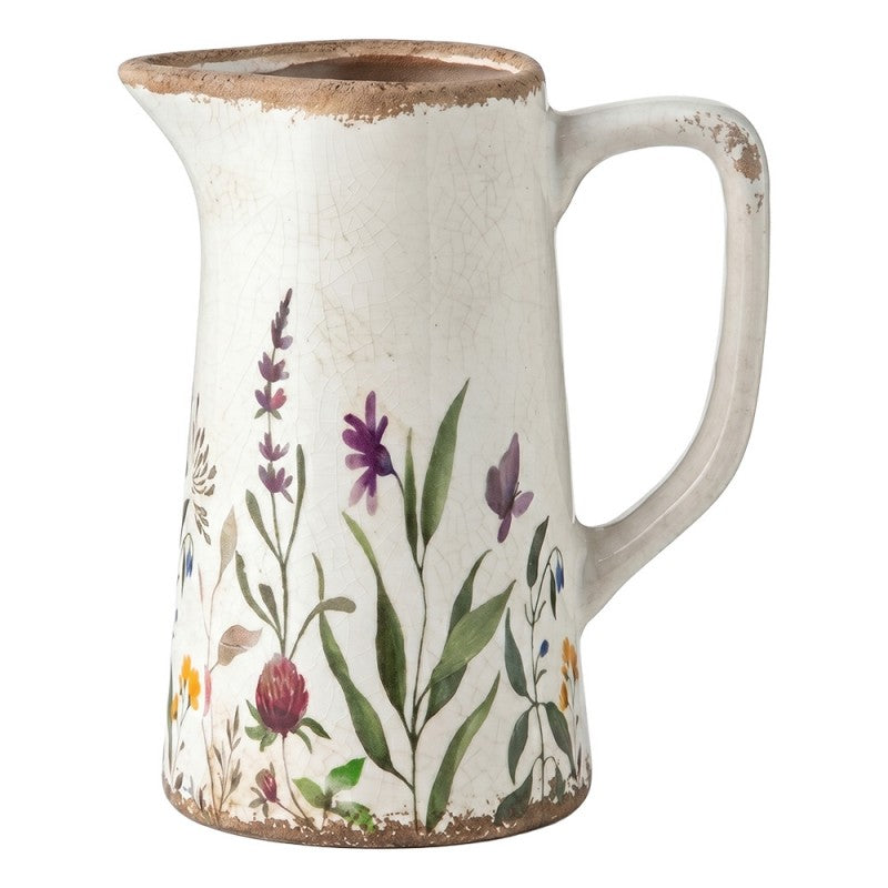 Decoratie Kan Beige Keramiek Bloemen - productfoto Noby's Kadoshop