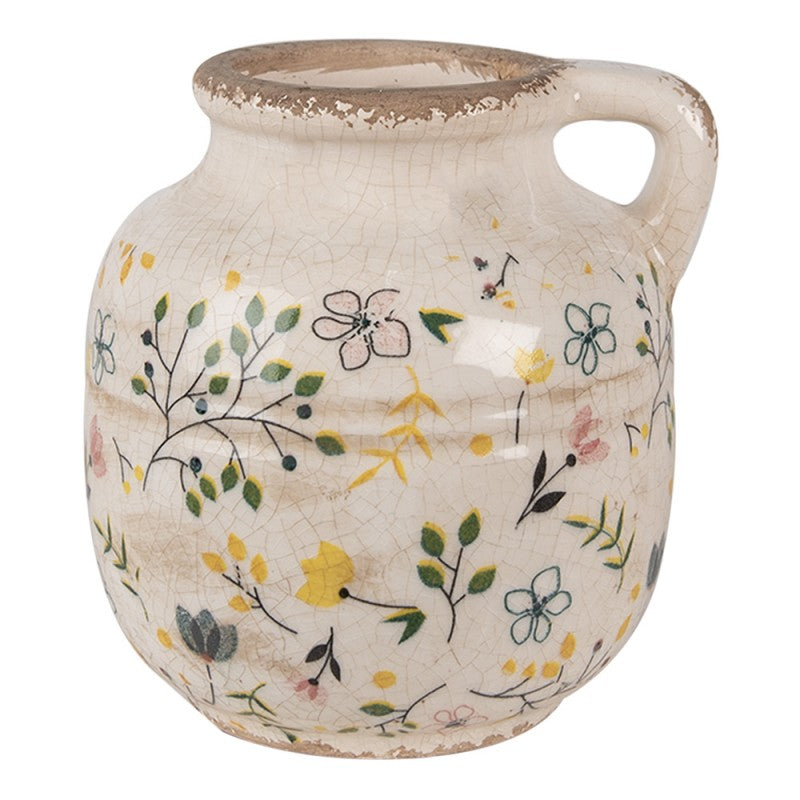 Decoratie Kan Ø 12x14 cm Beige Geel Keramiek Bloemen Schenkkan - productfoto Noby's Kadoshop