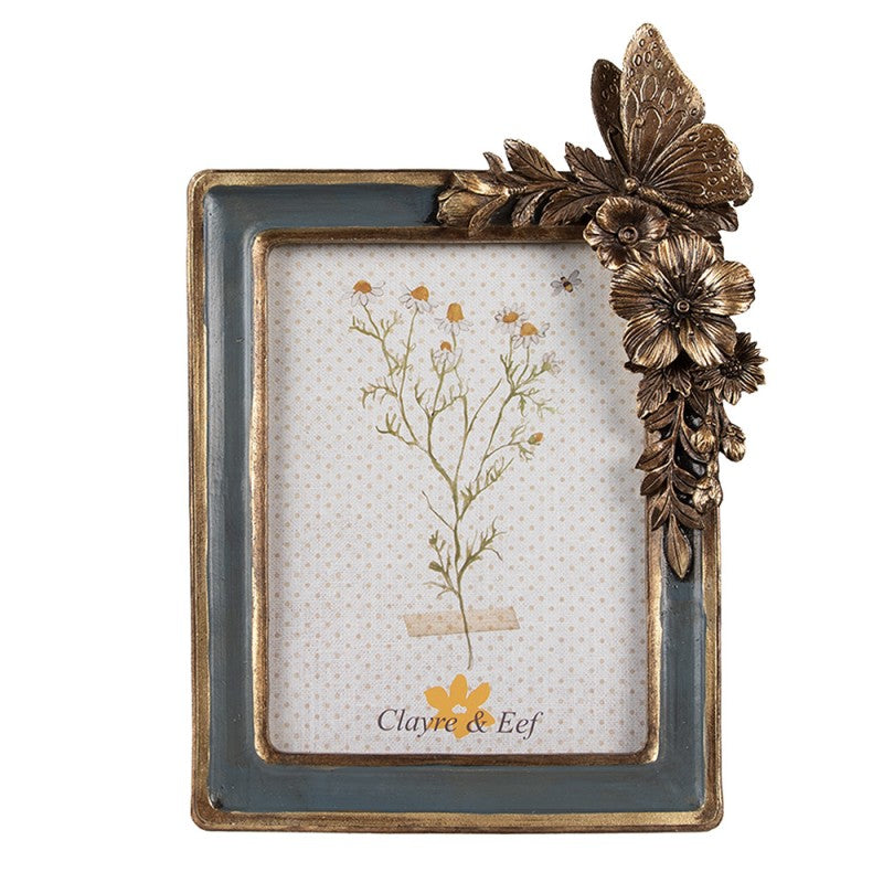 Fotolijst 13x18 cm Groen Goudkleurig Polyresin Bloemen Fotokader - productfoto Noby's Kadoshop