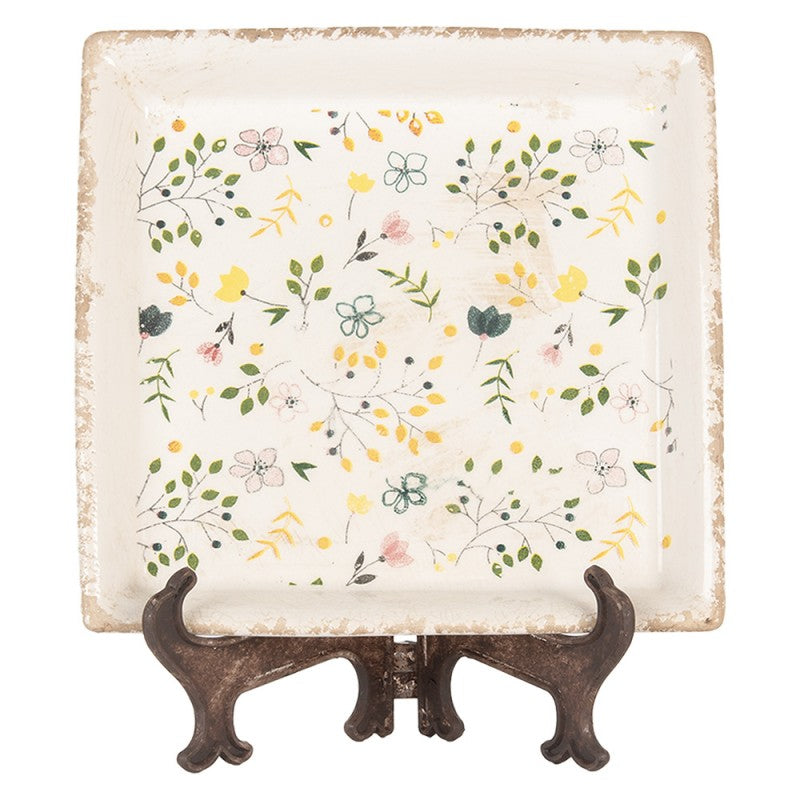 Onderbord 22x22x3 cm Beige Keramiek Bloemen - productfoto Noby's Kadoshop