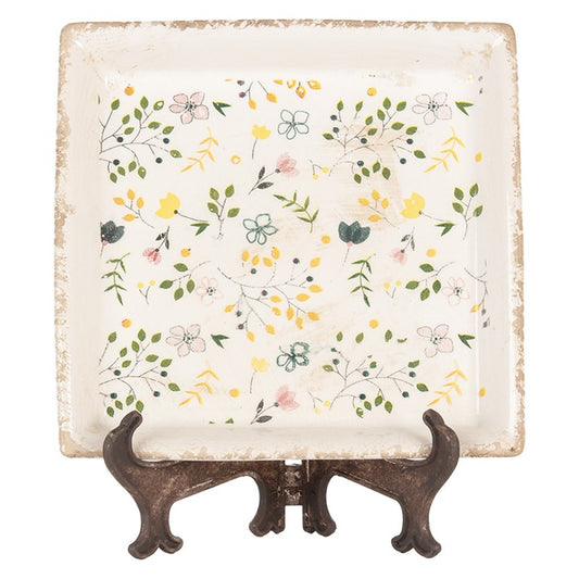 Onderbord 22x22x3 cm Beige Keramiek Bloemen - productfoto Noby's Kadoshop