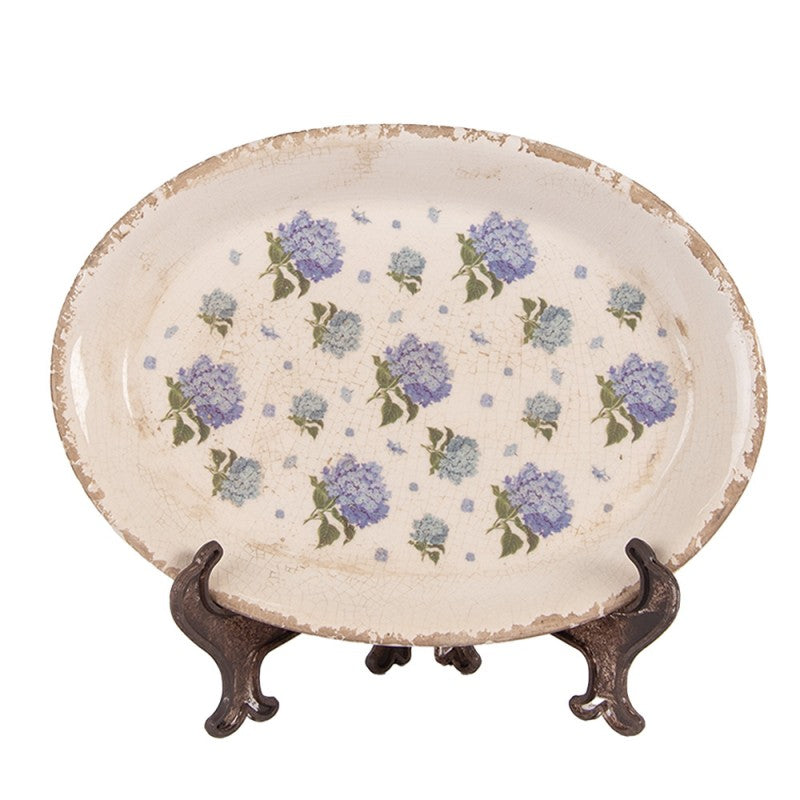 Onderbord 25x18x2 cm Beige Blauw Keramiek Bloemen - productfoto Noby's Kadoshop