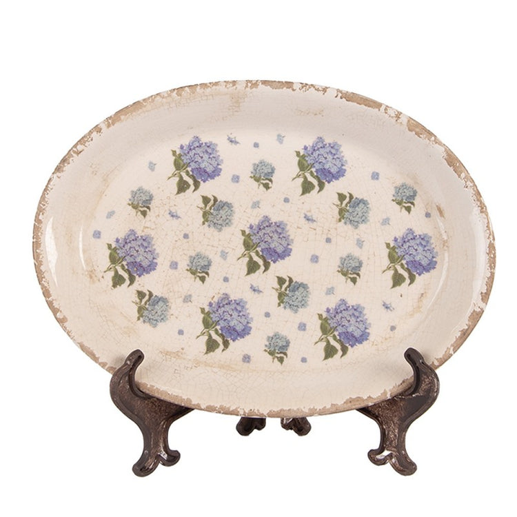 Onderbord 25x18x2 cm Beige Blauw Keramiek Bloemen - productfoto Noby's Kadoshop