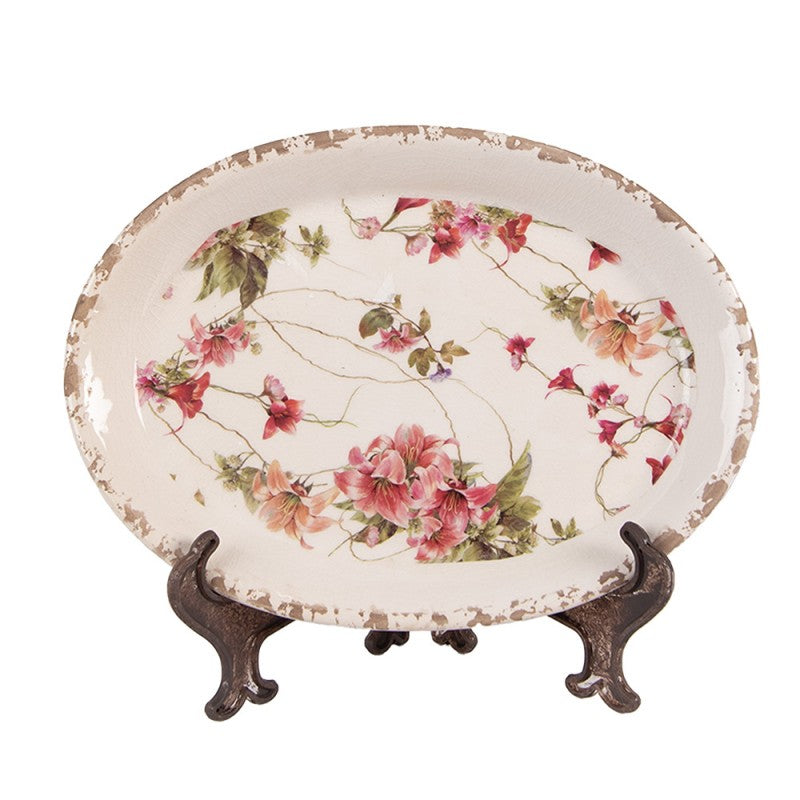 Onderbord 25x18x3 cm Beige Keramiek Bloemen - productfoto Noby's Kadoshop