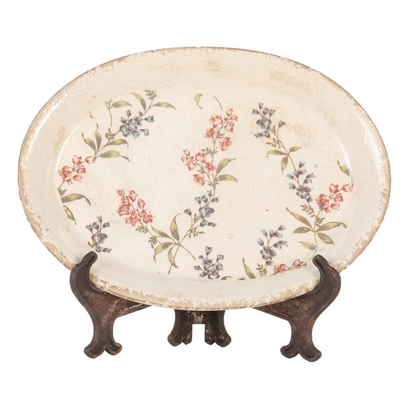 Onderbord 25x18x3 cm Beige Roze Keramiek Bloemen - productfoto Noby's Kadoshop