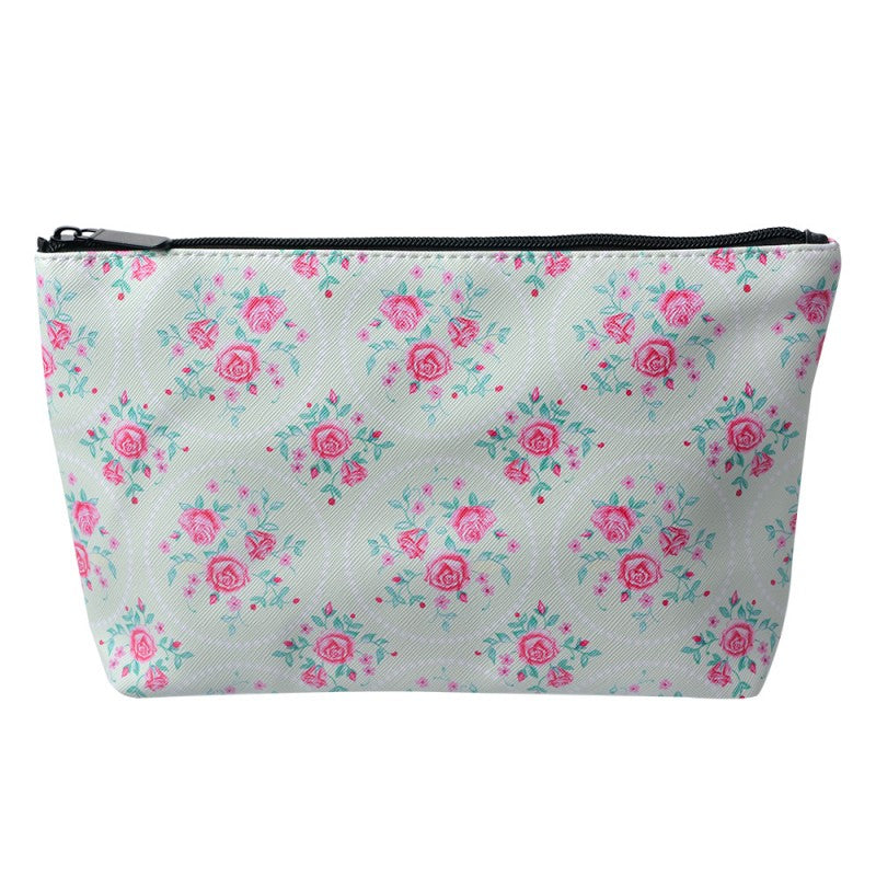 Toilettas Dames 26x6x16 cm Groen Roze Kunststof Roosjes