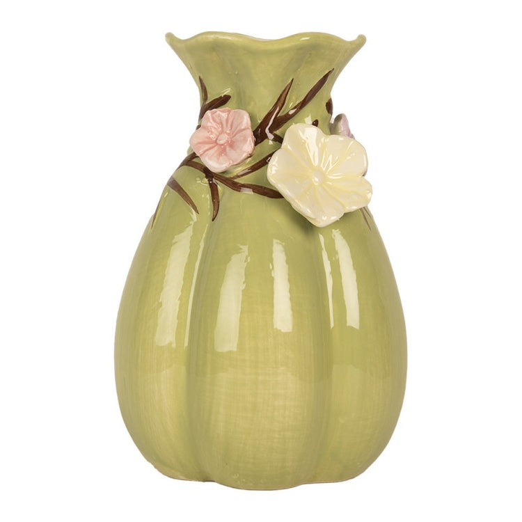 Vaas Ø 14x21 cm Groen Keramiek Bloemen - productfoto Noby's Kadoshop