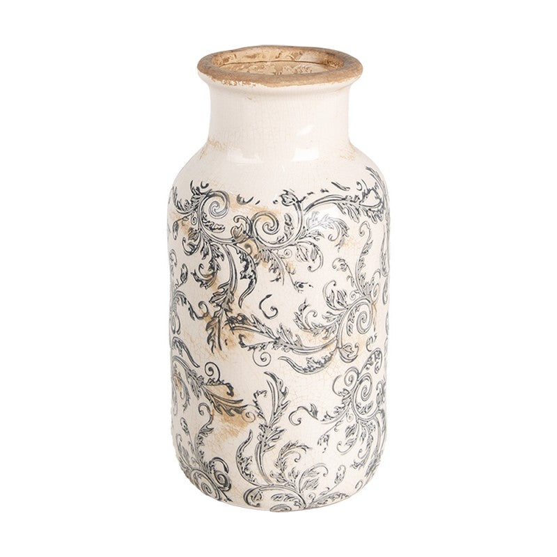 Vaas Ø 14x26 cm Beige Grijs Keramiek Bloemen - productfoto Noby's Kadoshop