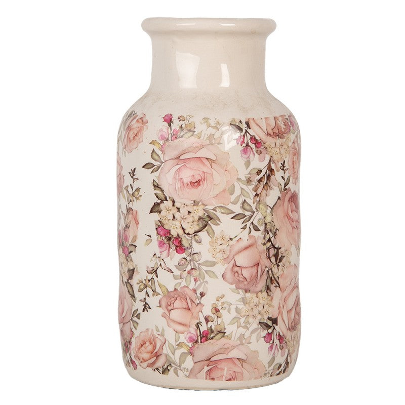 Vaas Ø 14x26 cm Beige Keramiek Bloemen - productfoto Noby's Kadoshop