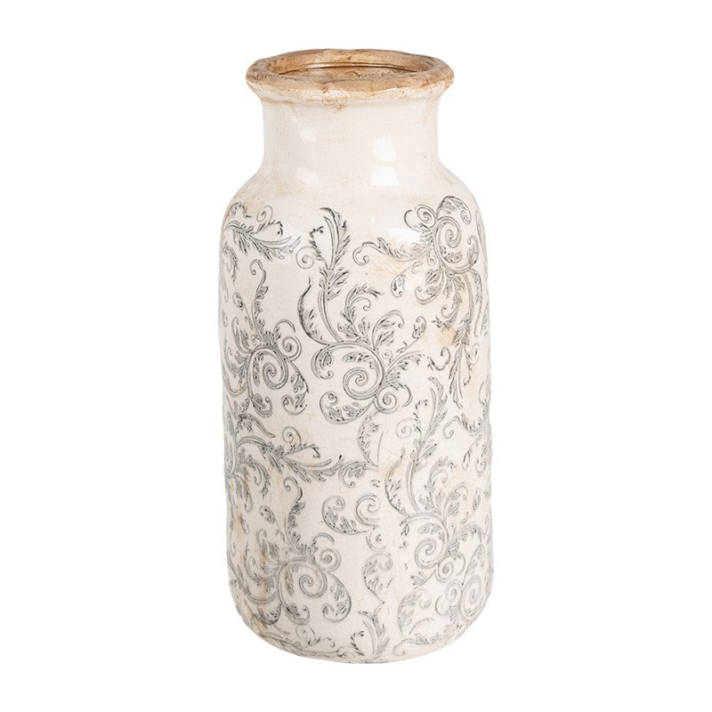 Vaas Ø 15x32 cm Beige Grijs Keramiek Bloemen - productfoto Noby's Kadoshop