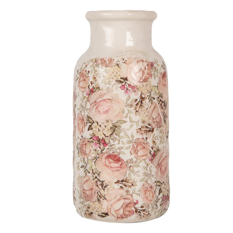 Vaas Ø 15x32 cm Beige Keramiek Bloemen - productfoto Noby's Kadoshop
