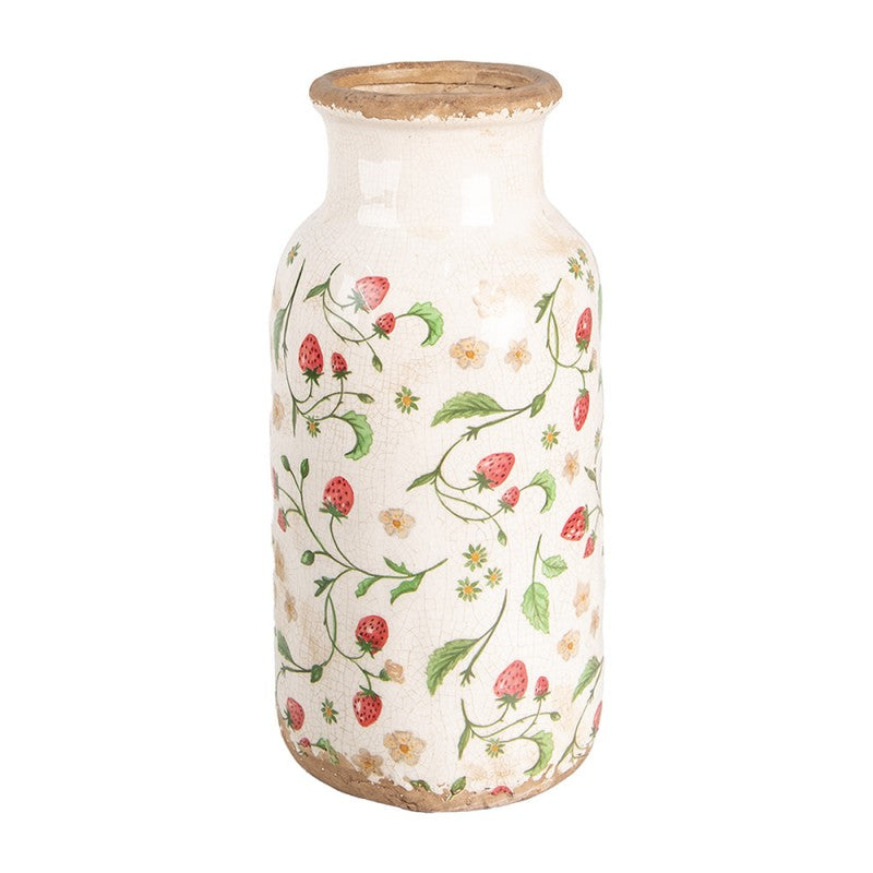 Vaas Ø 15x32 cm Beige Rood Keramiek Aardbeien - productfoto Noby's Kadoshop