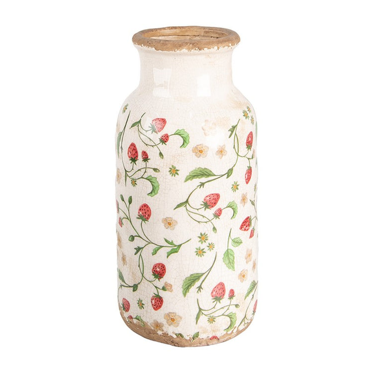 Vaas Ø 15x32 cm Beige Rood Keramiek Aardbeien - productfoto Noby's Kadoshop