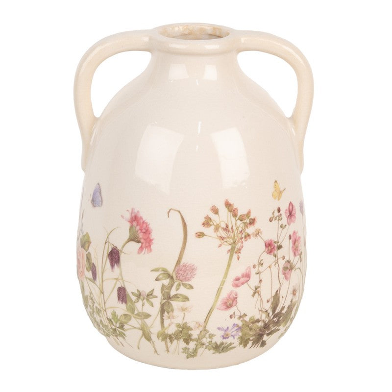 Vaas Ø 16x22 cm Beige Roze Keramiek Bloemen - productfoto Noby's Kadoshop