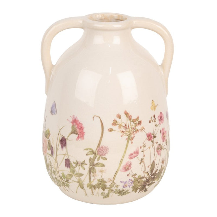Vaas Ø 16x22 cm Beige Roze Keramiek Bloemen - productfoto Noby's Kadoshop