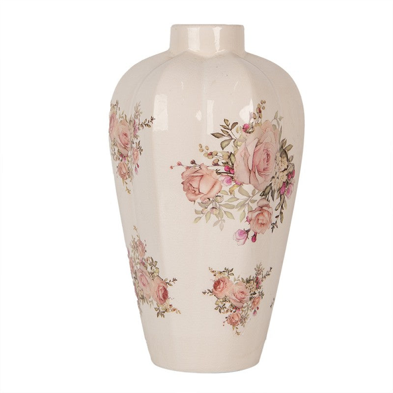Vaas Ø 21x34 cm Beige Keramiek Bloemen - productfoto Noby's Kadoshop