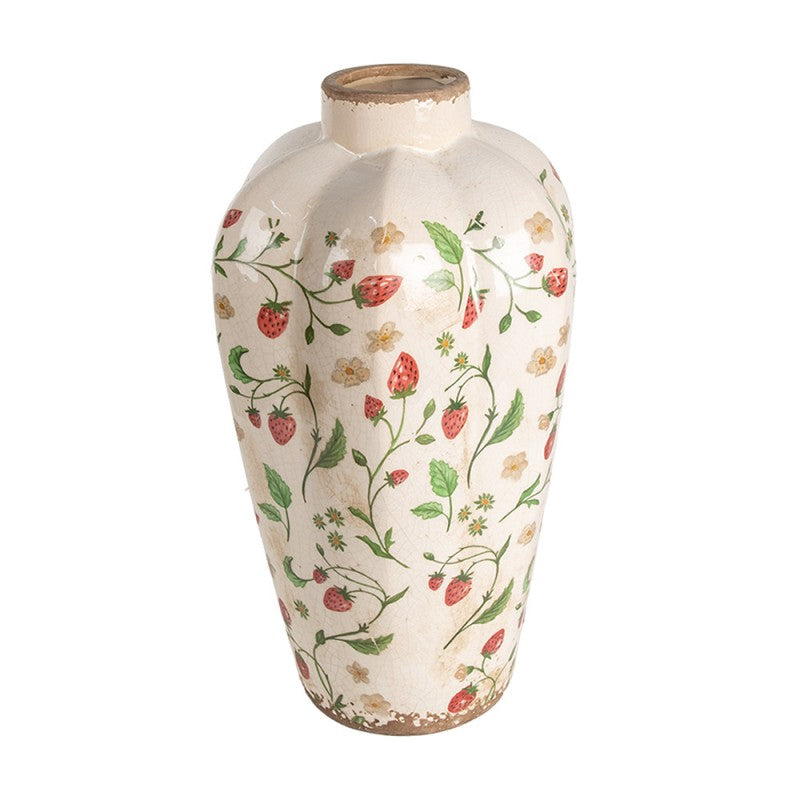 Vaas Ø 21x35 cm Beige Rood Keramiek Aardbeien - productfoto Noby's Kadoshop
