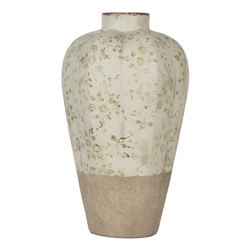 Vaas Ø 24x38 cm Beige Groen Keramiek Bloemen - productfoto Noby's Kadoshop