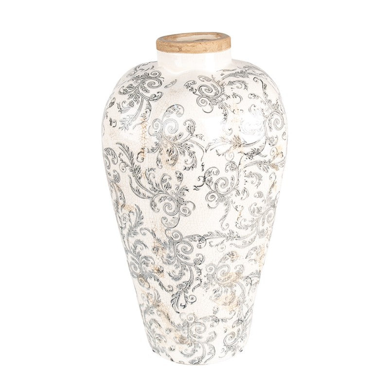 Vaas Ø 24x40 cm Beige Grijs Keramiek Bloemen - productfoto Noby's Kadoshop