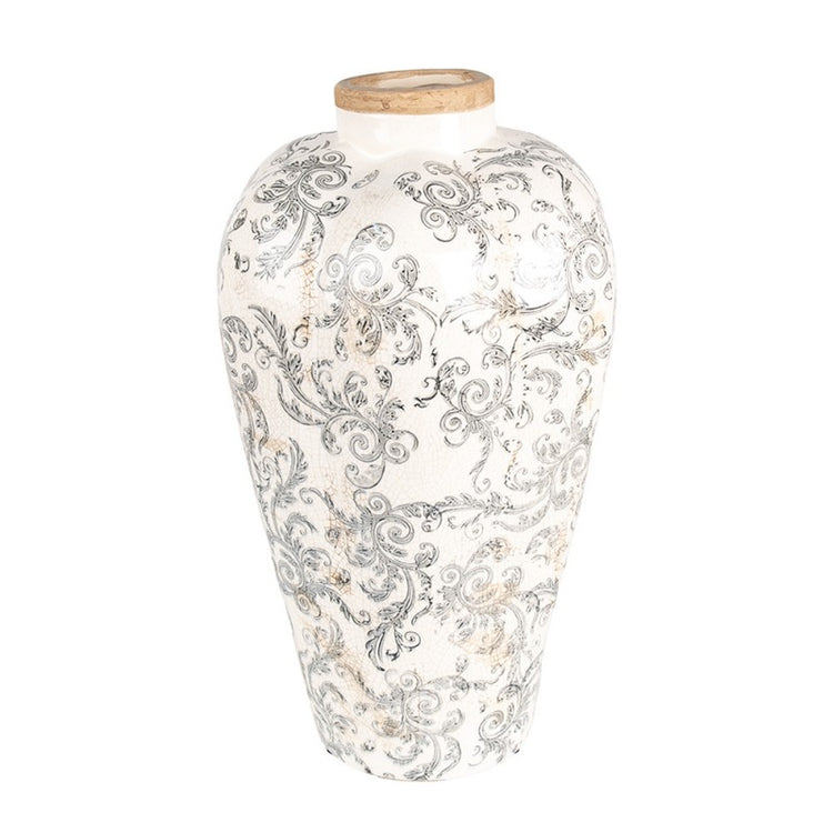 Vaas Ø 24x40 cm Beige Grijs Keramiek Bloemen - productfoto Noby's Kadoshop